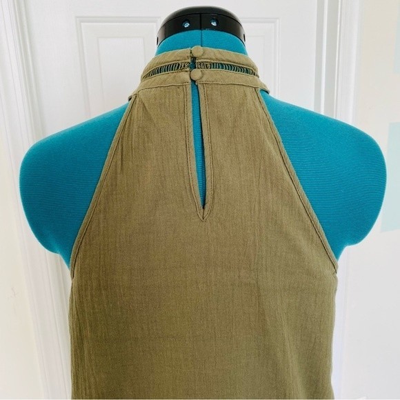 Miami Bohemian Sleeveless Embroidered Dress size Large Green Halter Key hole - Picture 6 of 16